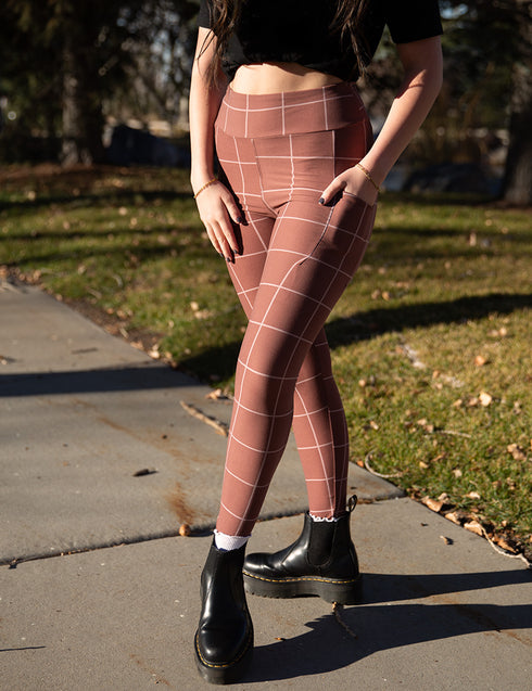 SA Exclusive Brown Windowpane Pocket Leggings