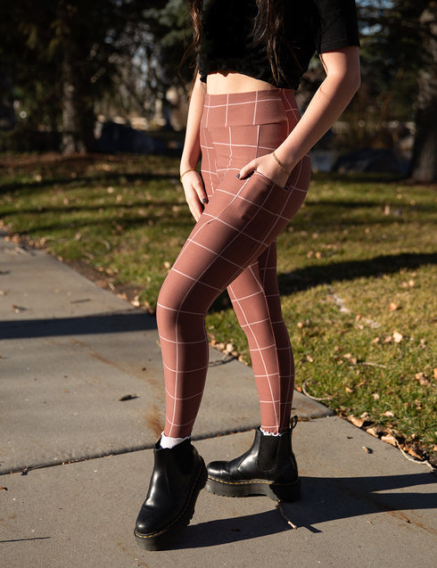 SA Exclusive Brown Windowpane Pocket Leggings