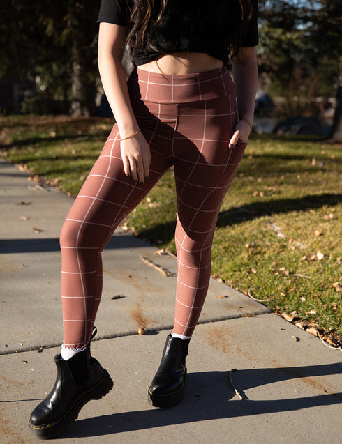 SA Exclusive Brown Windowpane Pocket Leggings