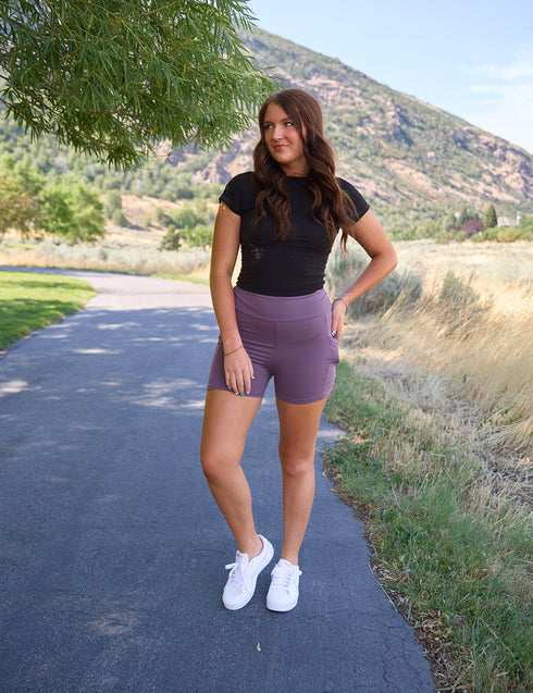 SA Exclusive Eggplant Solid Yoga Shorts