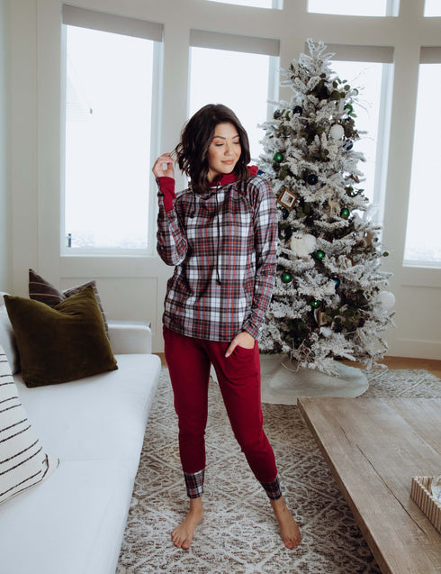 Double Hooded Plaid and Red Sweatshirt