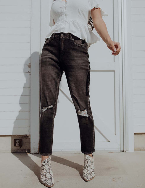 KanCan Black Distressed Mom Jeans