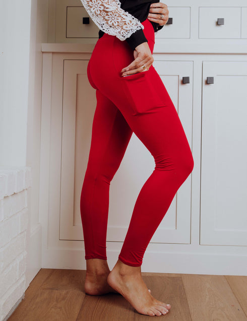 SA Exclusive Red Pocket Solid Leggings