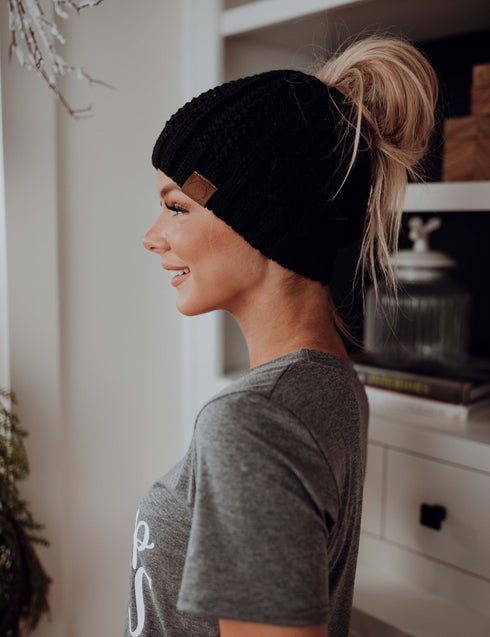 Woven with Love Ponytail Beanie