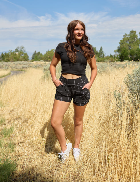 SA Exclusive Black Windowpane Harem Shorts