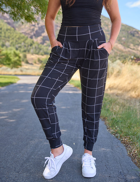 SA Exclusive Black Windowpane Harem Pocket Pants