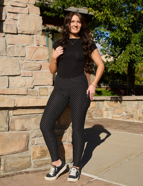 SA Black Mini Polka Dot Cross Waistband Pocket Leggings