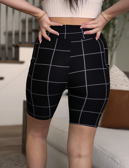 SA Exclusive Black Windowpane Biker Shorts