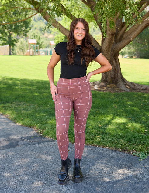 SA Exclusive Brown Windowpane Pocket Leggings