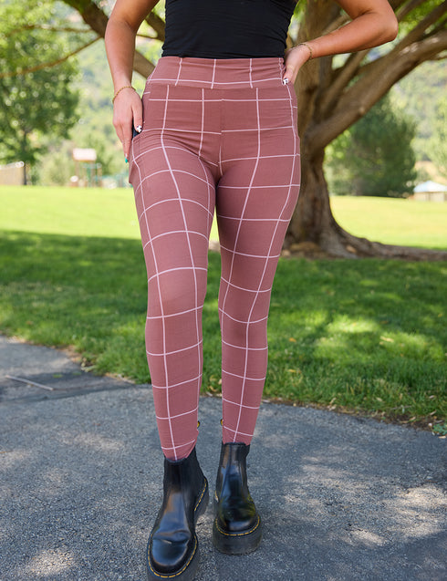 SA Exclusive Brown Windowpane Pocket Leggings