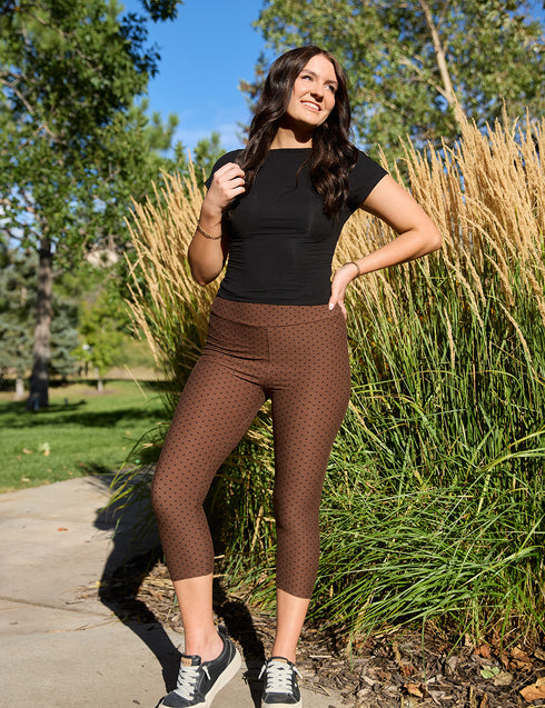 SA Exclusive Brown Mini Polka Dot Capri Leggings