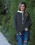 Double Hooded Black and White Stripe Sweatshirt