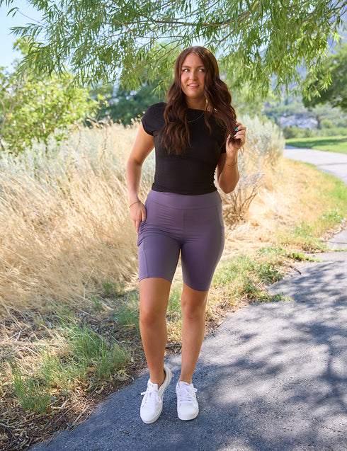 SA Exclusive Eggplant Solid Biker Shorts