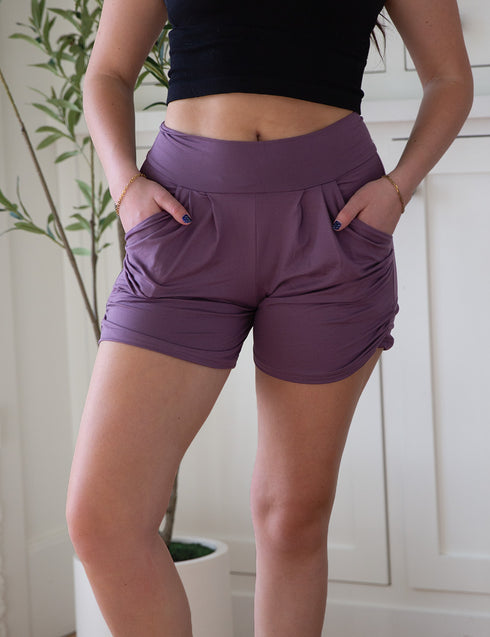 SA Exclusive Eggplant Solid Harem Shorts