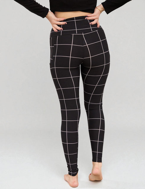 SA Black Windowpane Cross Waistband Pocket Leggings