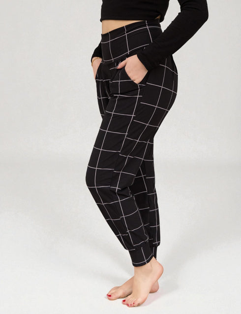 SA Exclusive Black Windowpane Harem Pocket Pants