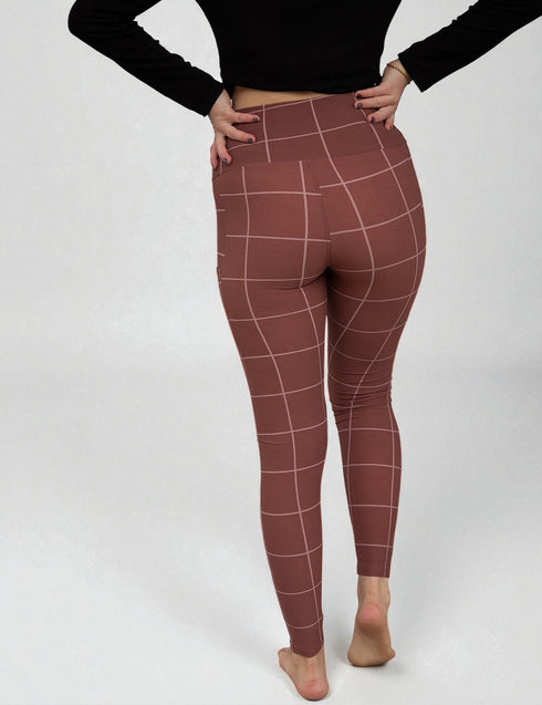 SA Brown Windowpane Cross Waistband Pocket Leggings