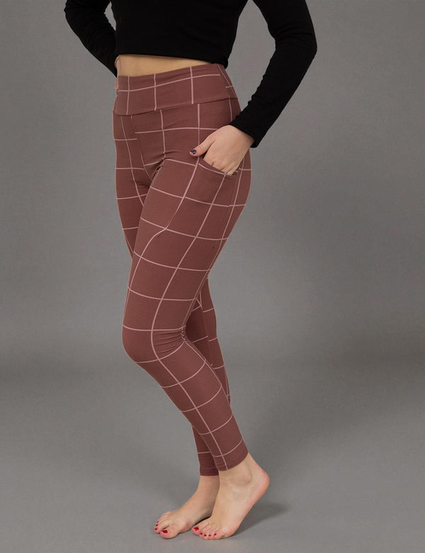 SA Exclusive Brown Windowpane Pocket Leggings
