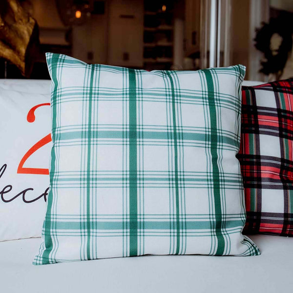 Green & White Plaid Pillow Cover