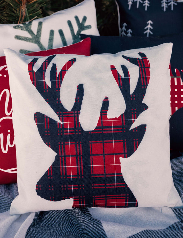 Plaid Reindeer Pillow Cover