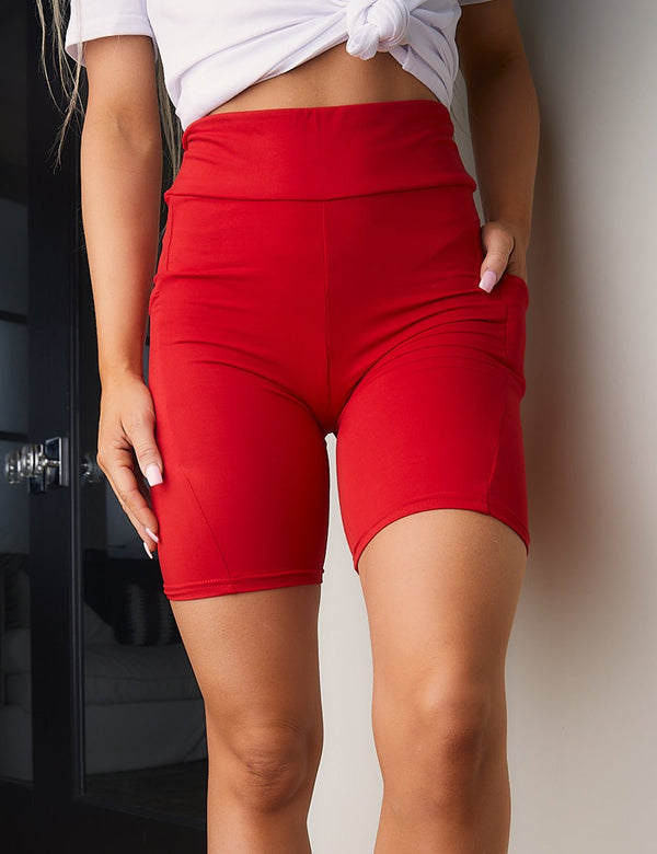 SA Exclusive Red Solid Biker Shorts