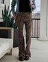 SA Sassy Tan Leopard Cross Waistband Pocket Flare Leggings